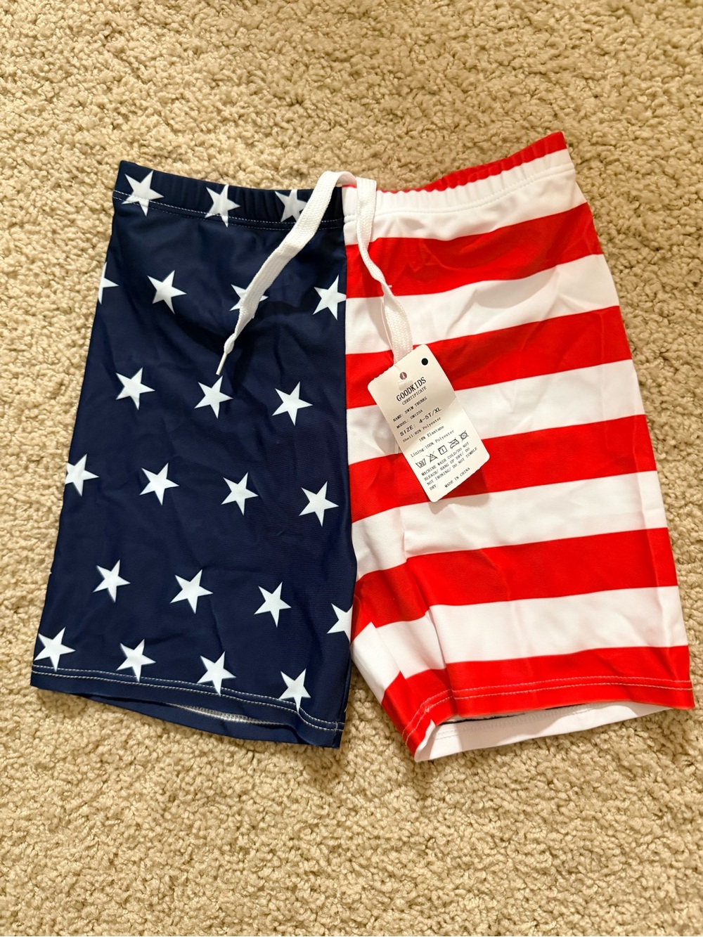 Kids American Flag Swim Trunks - Red, White & Blue